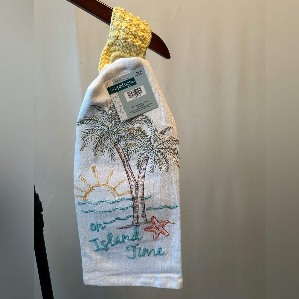 Embroidered Island Time Kitchen Towel